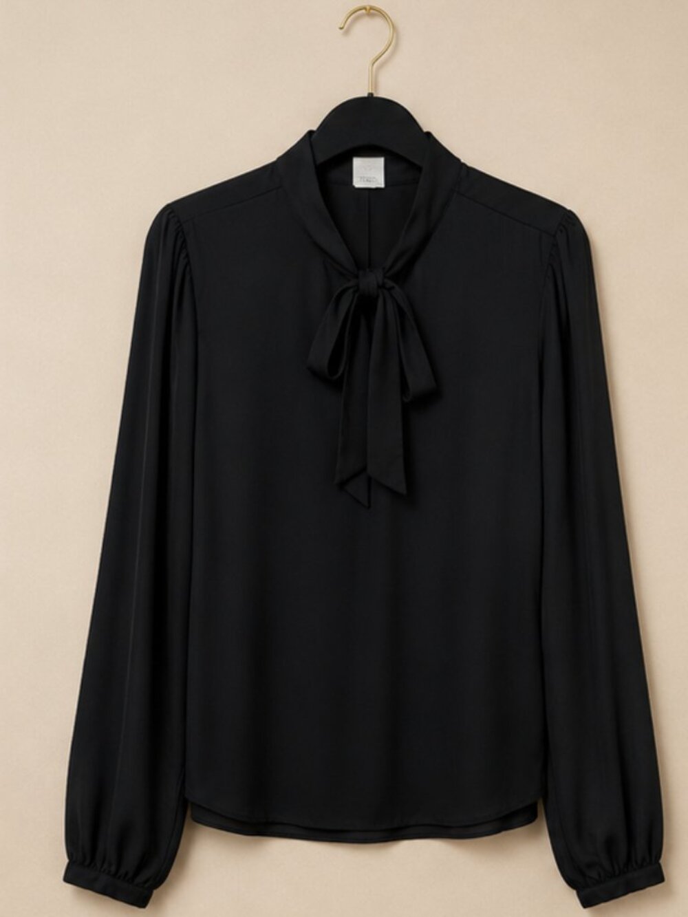 Black Tie Neck Blouse XL Long Sleeve Office Career Chic Lightweight Top
